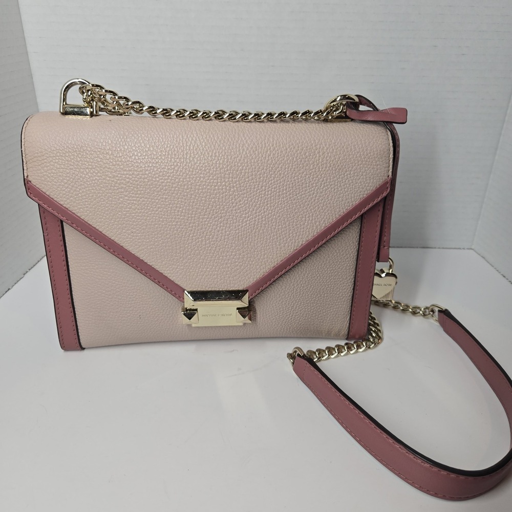 Michael Kors Whitney Pink Signature Logo Charm Convertible Shoulder Purse Chain - Picture 14 of 16